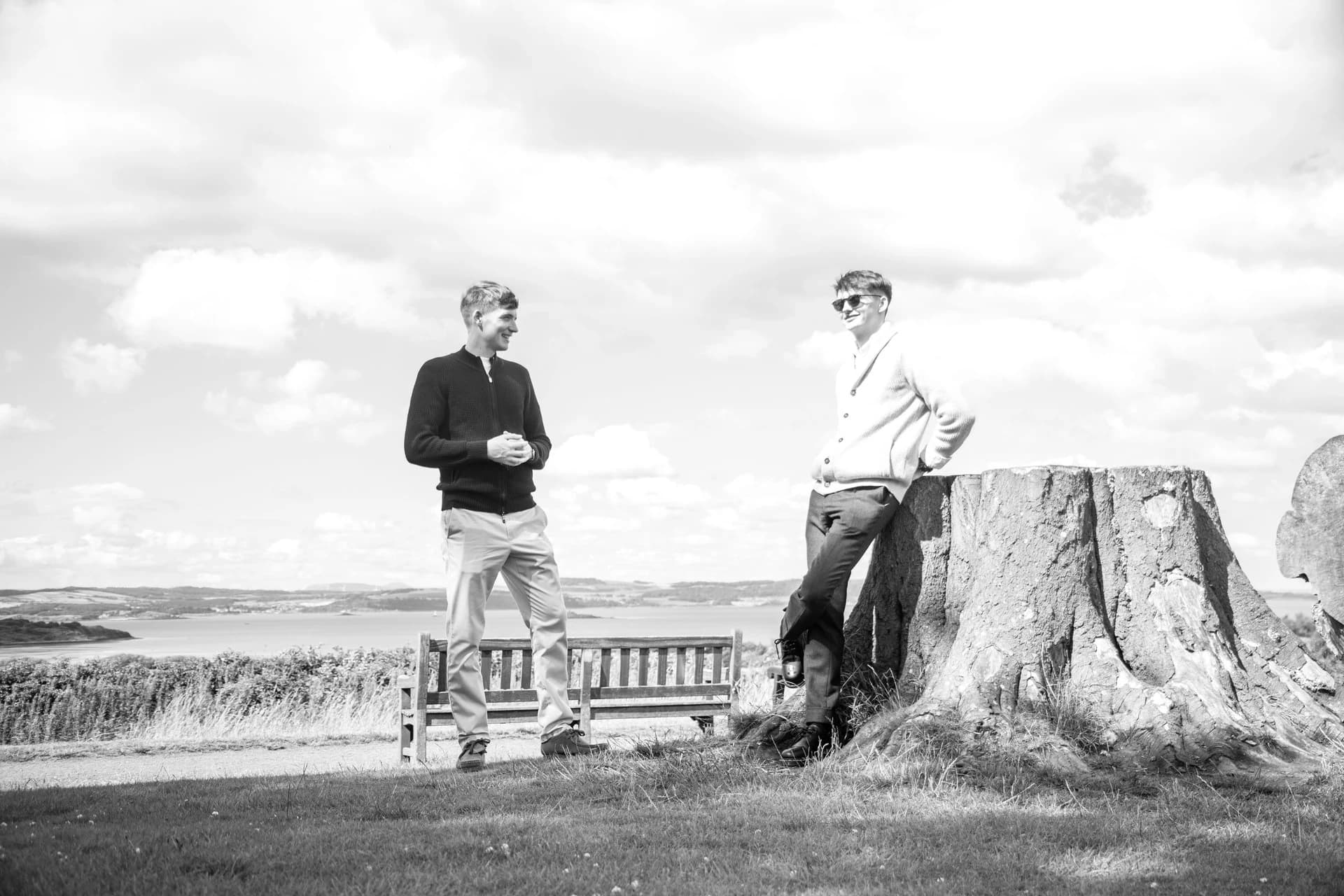 The founders overlooking the Scottish countryside