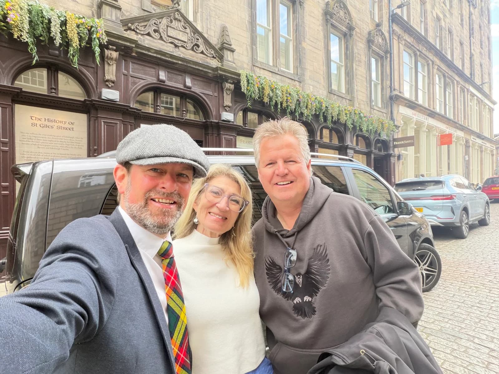 Carol and David with our guide on an Edinburgh street