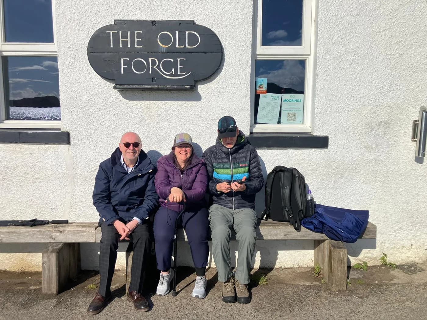 Debbie and Mike with our guide outside The Old Forge pub