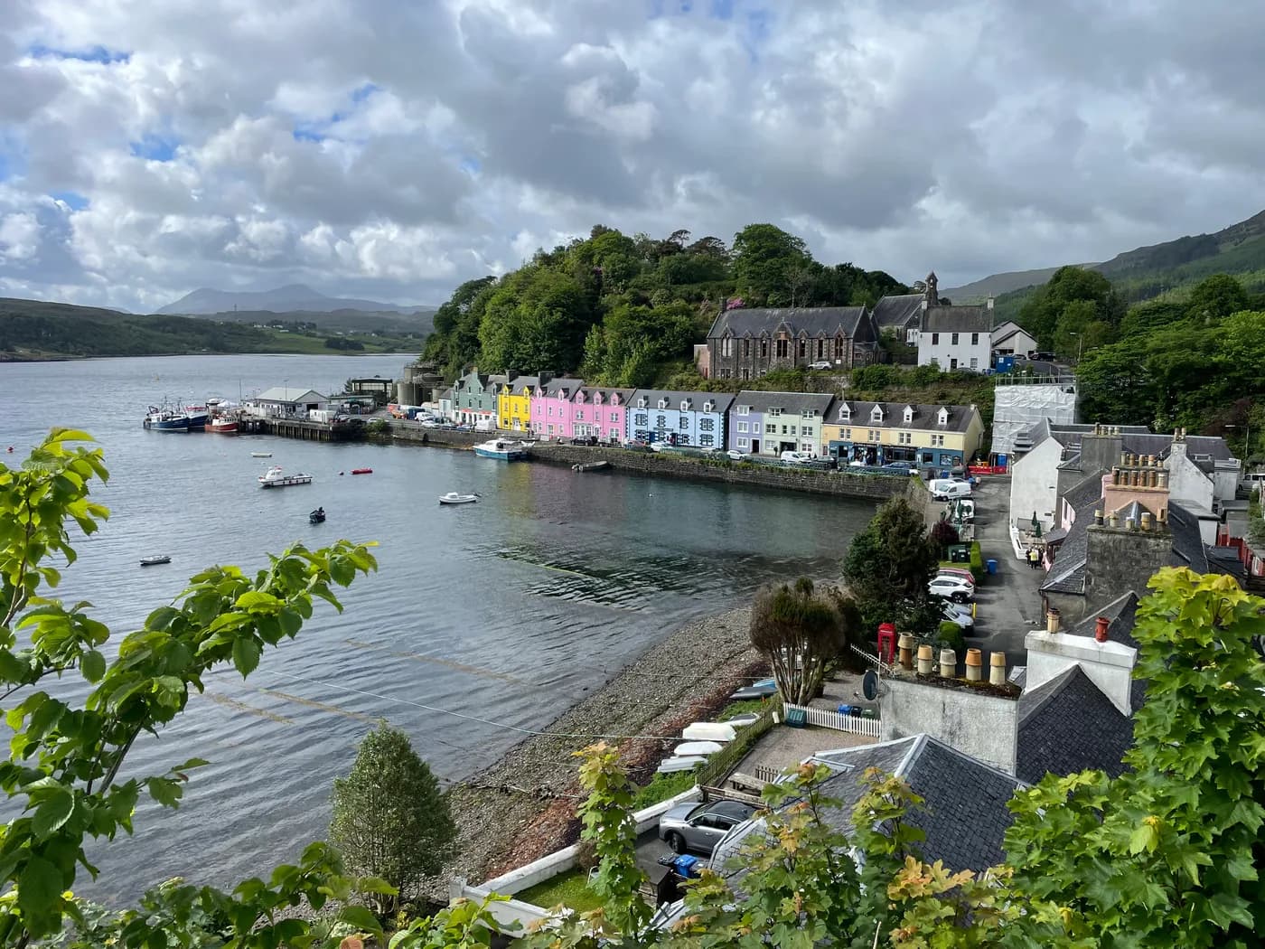 Colourful waterfront buildings overlooking Portree harbour on Skye